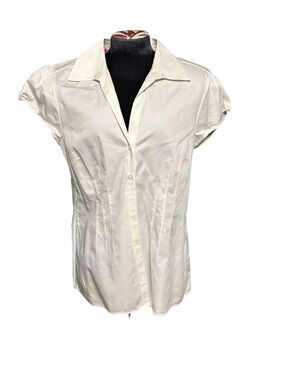 Banana Republic Women’s Creamy White Short Sleeve Button Up Top Pleated Size 12